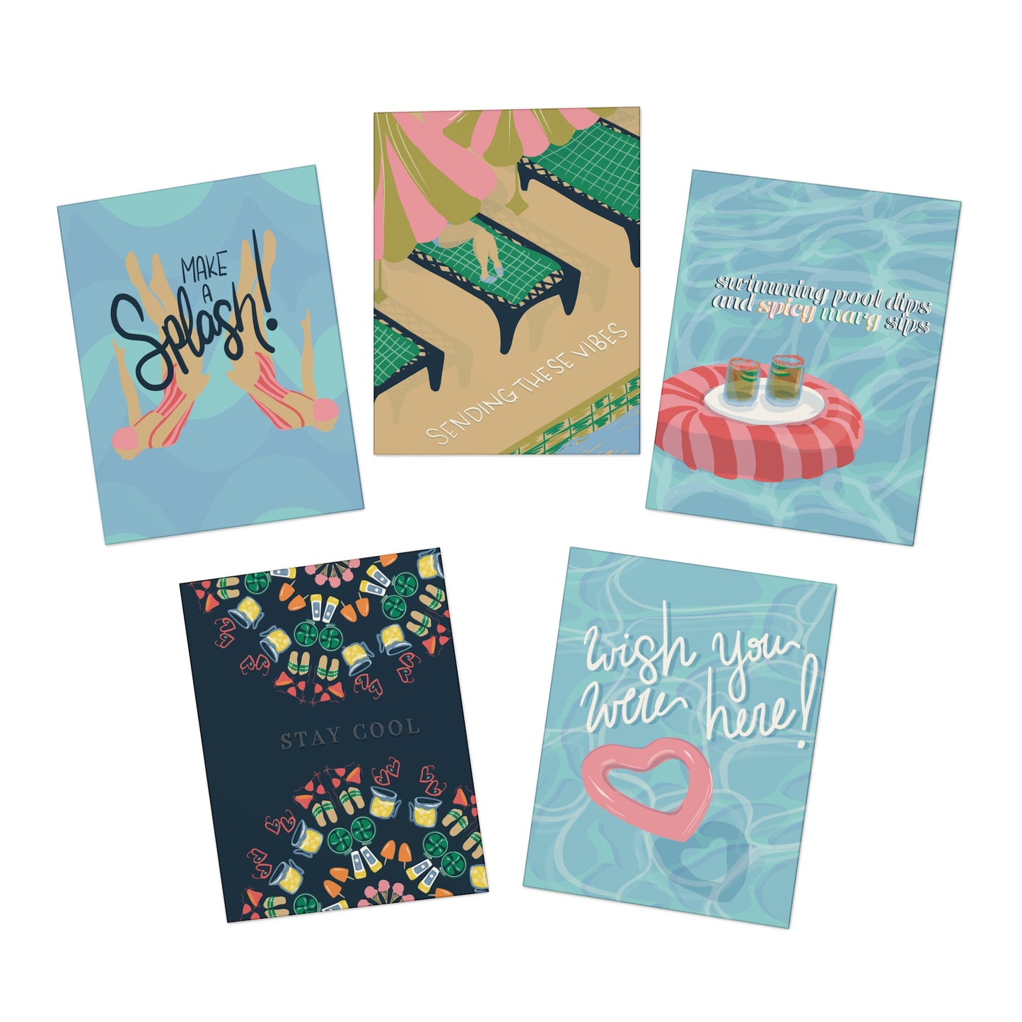 Poolside Postcards – 5-Pack Premium Illustrated Greeting Cards